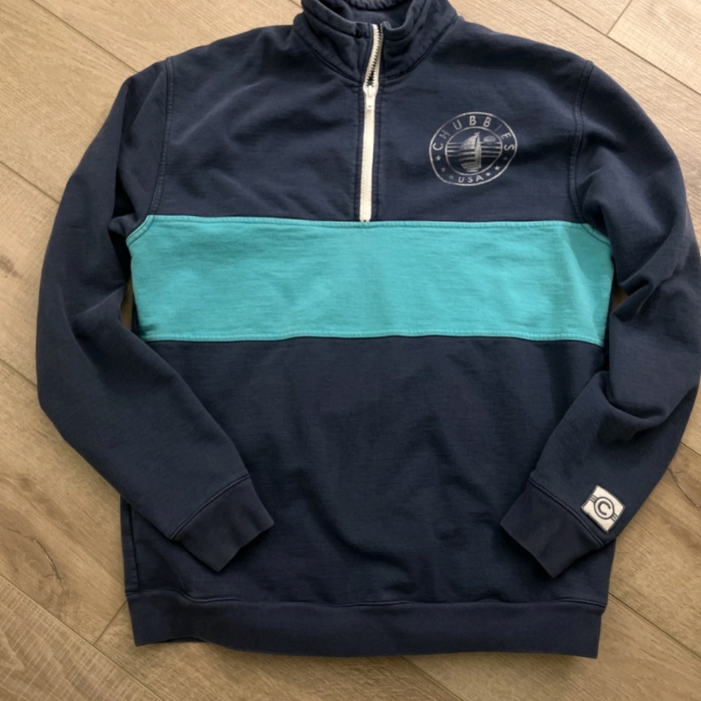 Chubbies Navy and Teal Zip-Up Sweater